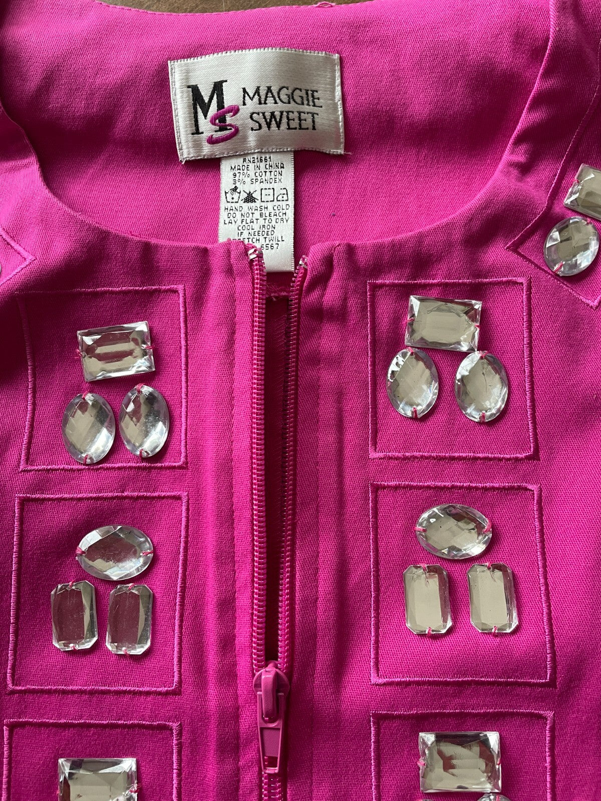 MAGGIE SWEET New Women's Pink Cotton Jacket with Jewels, Size 4X5