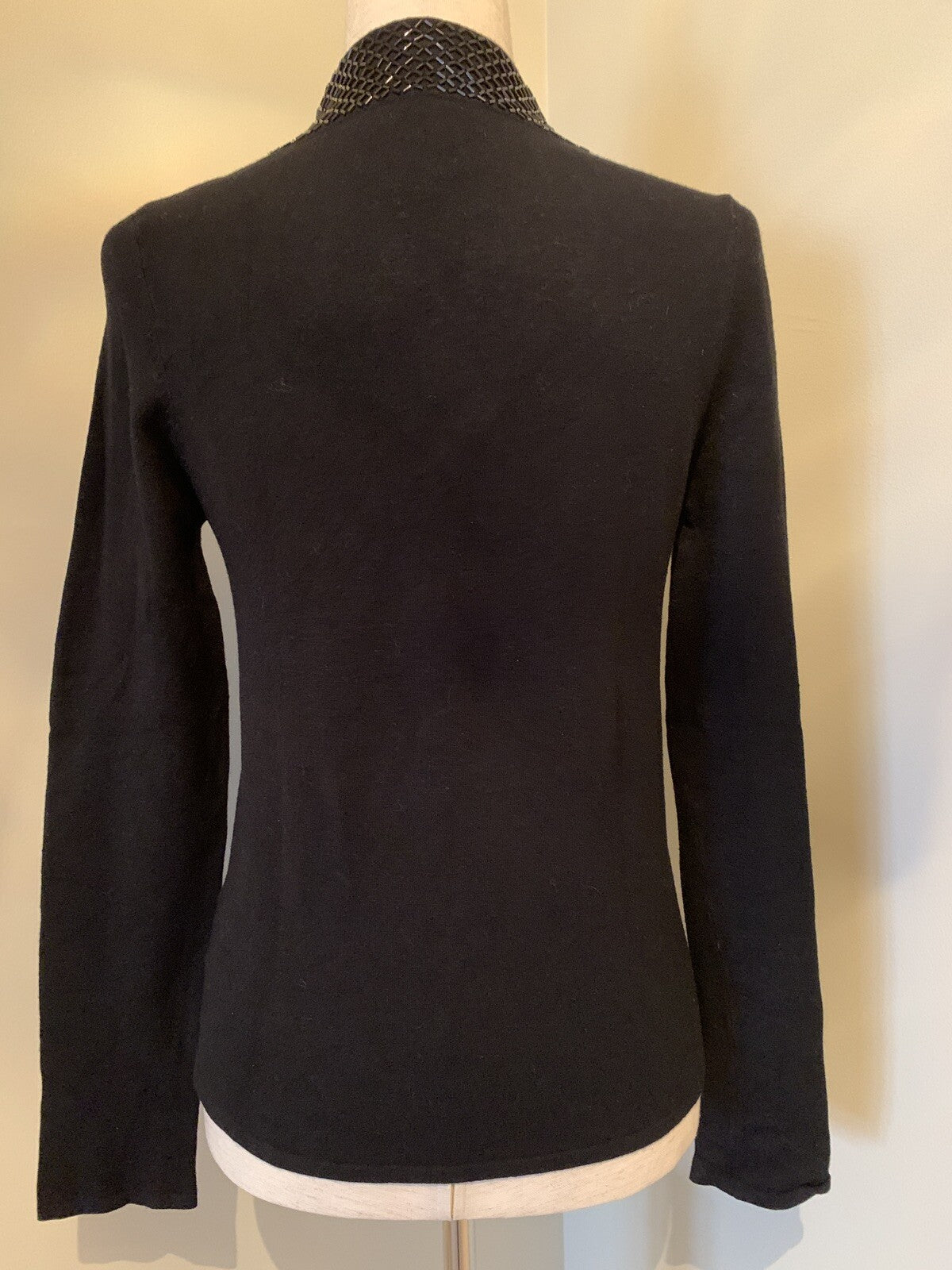 KATHERINE BARCLAY Black Sweater w/Beaded V-Neck3