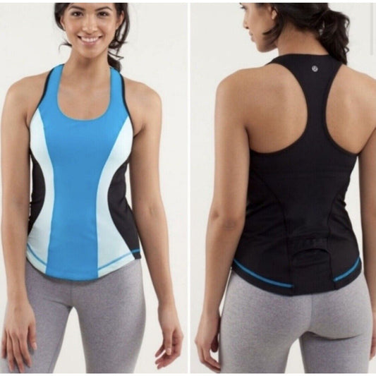 LULULEMON Blue, Aqua, Black Cardio Kick Racerback Tank Top, Size 120