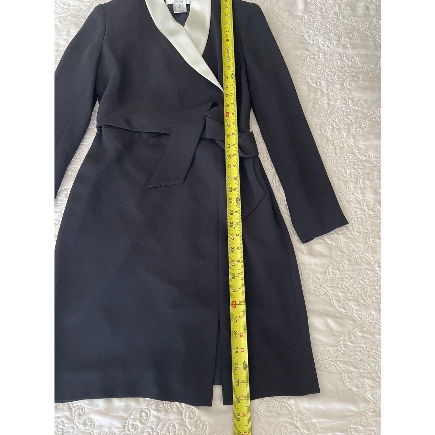 JONES NEW YORK Black Tuxedo Wrap-Around Long Sleeve Dress w/Ivory Lapel, Sz 4P10