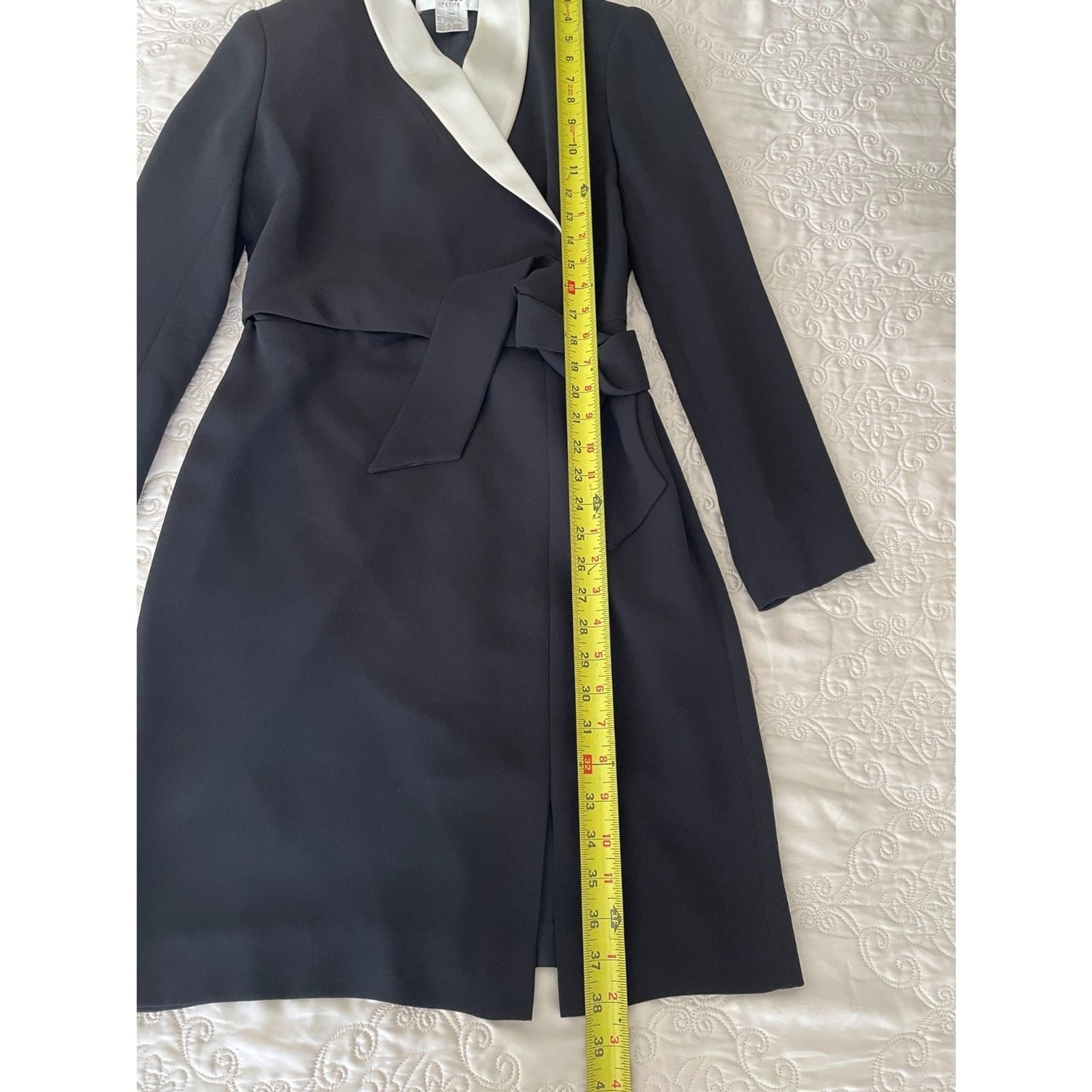 JONES NEW YORK Black Tuxedo Wrap-Around Long Sleeve Dress w/Ivory Lapel, Sz 4P10