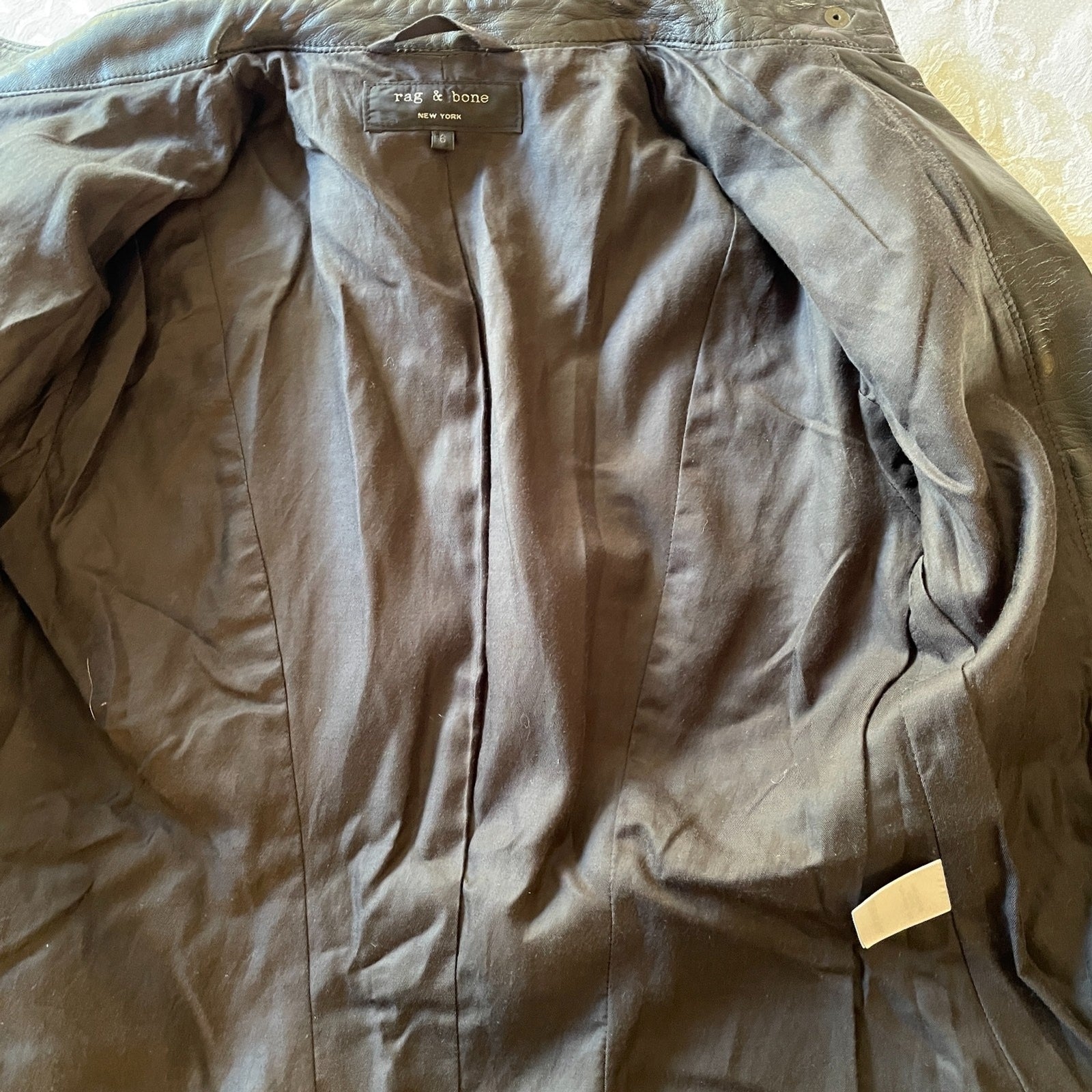 RAG & BONE Black Leather Jacket Asymmetrical Zipper, Wool Sleeves, Size 65
