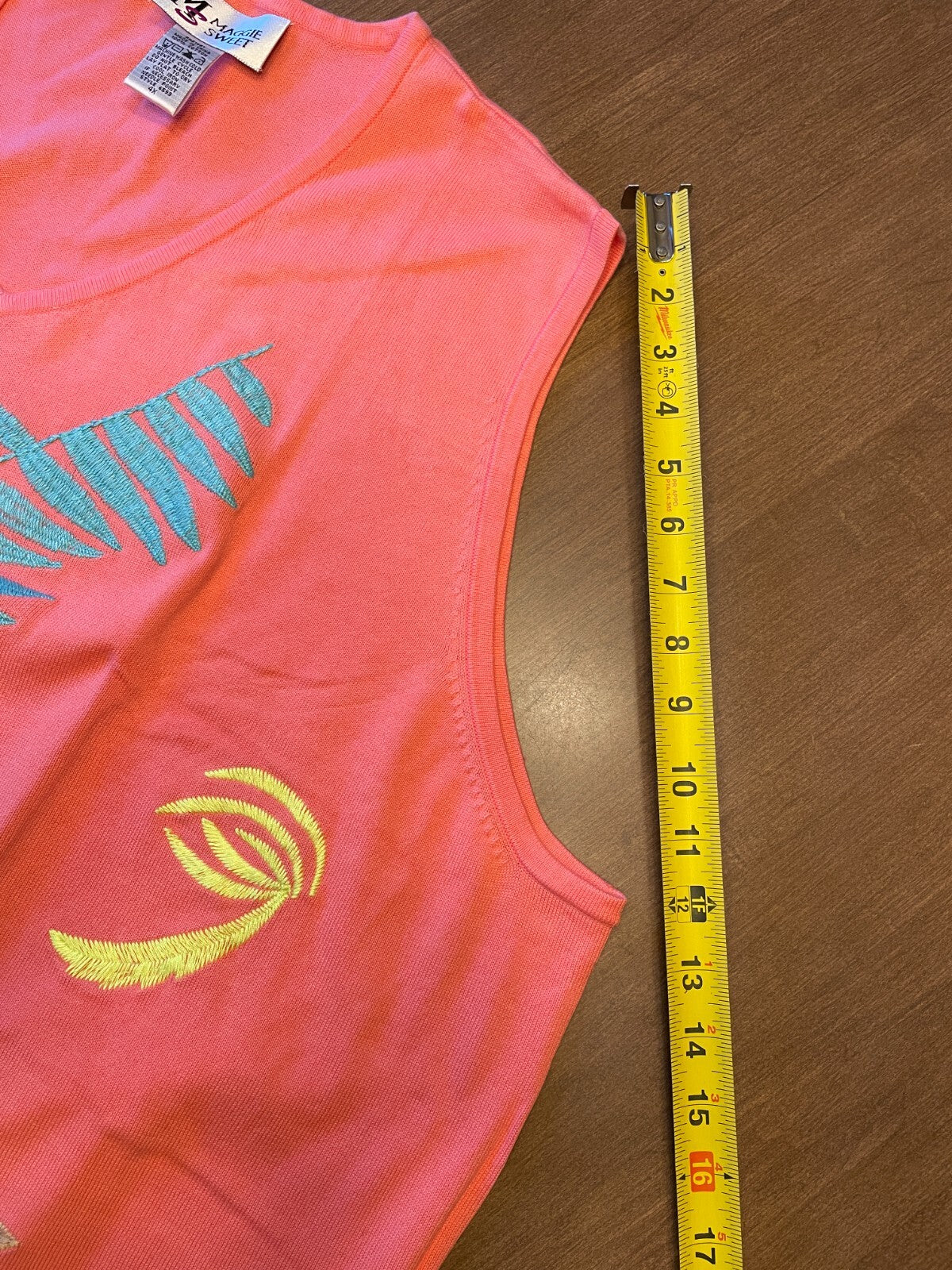 MAGGIE SWEET New 100% Cotton Embroidered Coral Palm Trees Knit Tank, Size 4X10