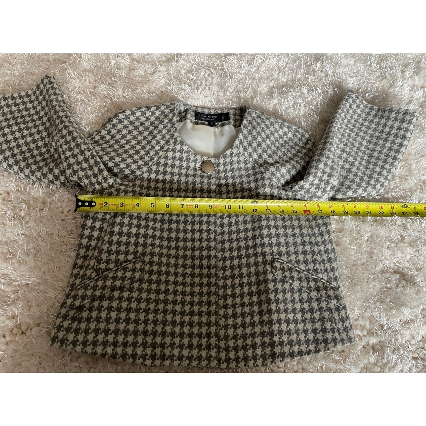 LARRY LEVINE Signature NWOT Soft Gray & Winter White Houndstooth Suit, Size 2P7