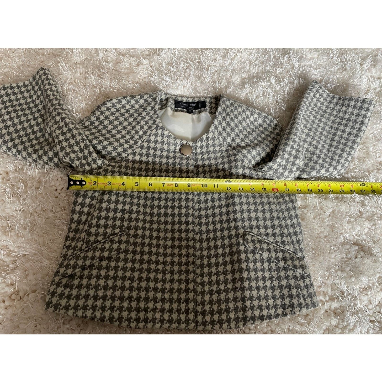 LARRY LEVINE Signature NWOT Soft Gray & Winter White Houndstooth Suit, Size 2P7