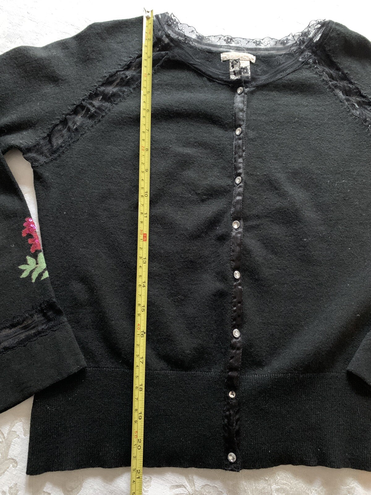 Black Lace Cotton Blend Sweater sequence flowers, Size M/L8