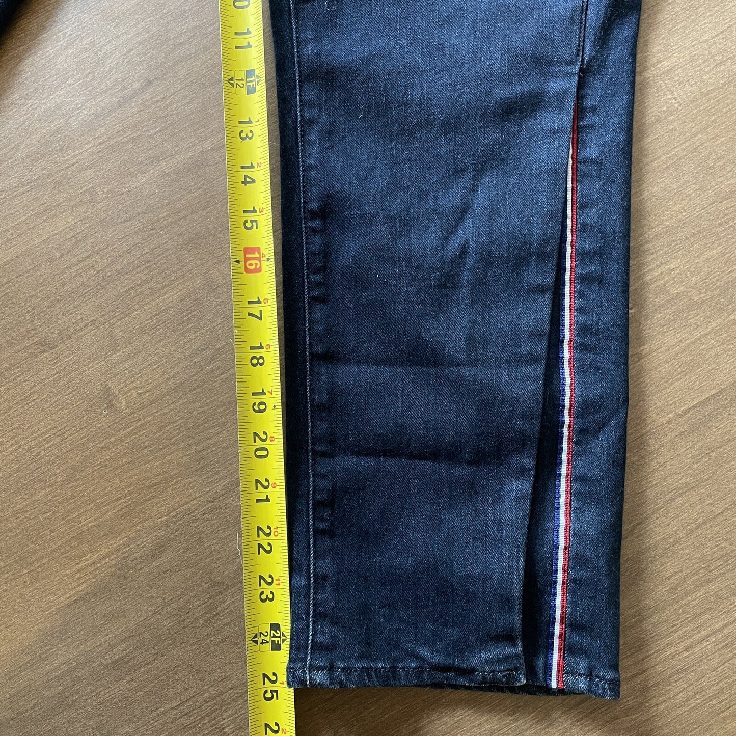 PARKER SMITH New Peek-a-Boo Red, White, Blue Stripe, Dark Blue Jeans, Size 2915