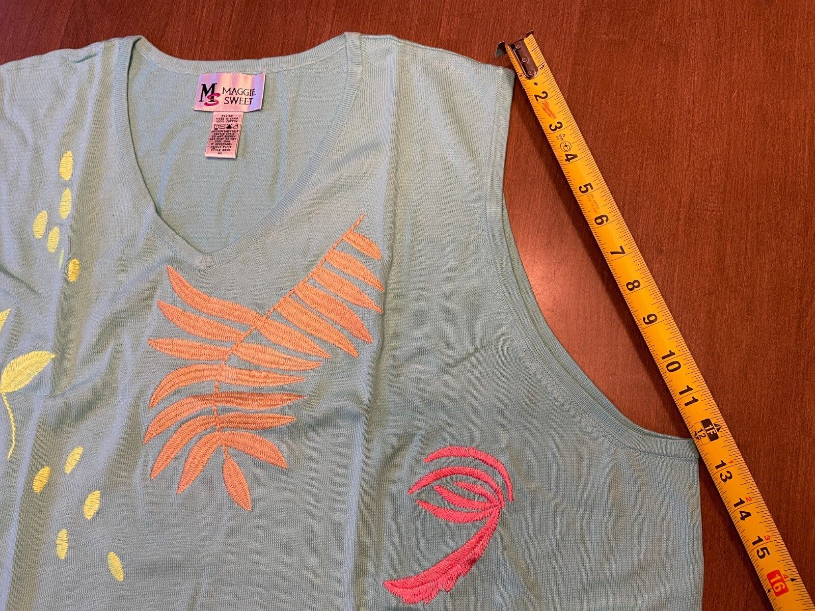 MAGGIE SWEET New 100% Cotton Embroidered Green Palm Trees Knit Tank, Size 4X9