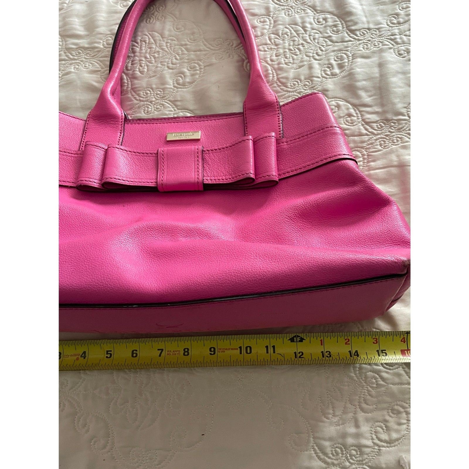 KATE SPADE New York Geniun Leather Pink Fuchsia Bow Satchel Handbag13
