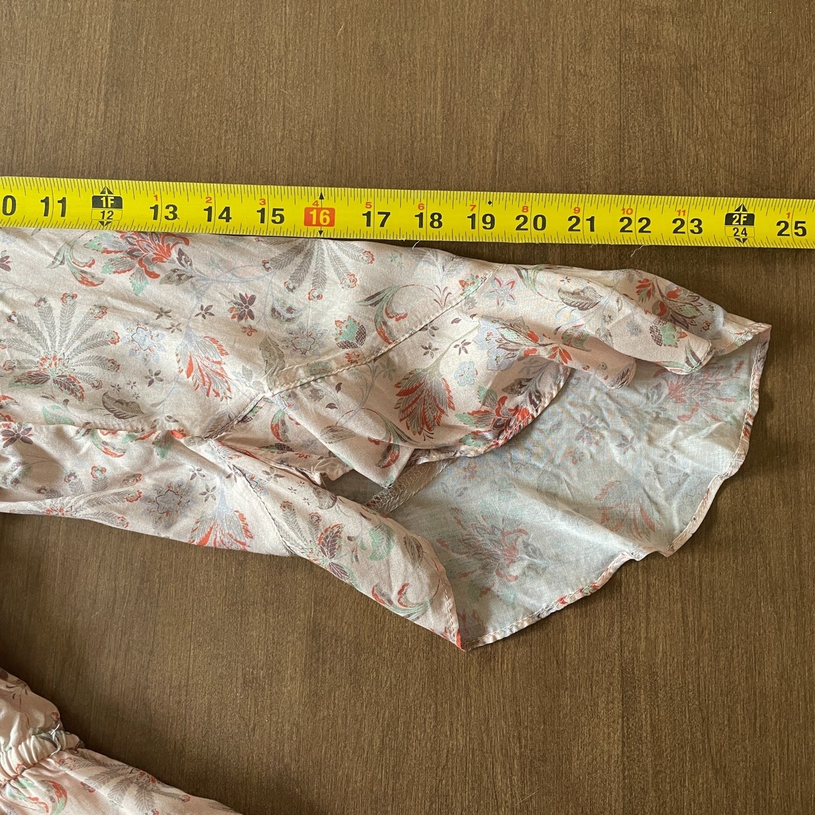 OLIVACEOUS New Peach Floral Rayon Romper with Ruffles, Size S10