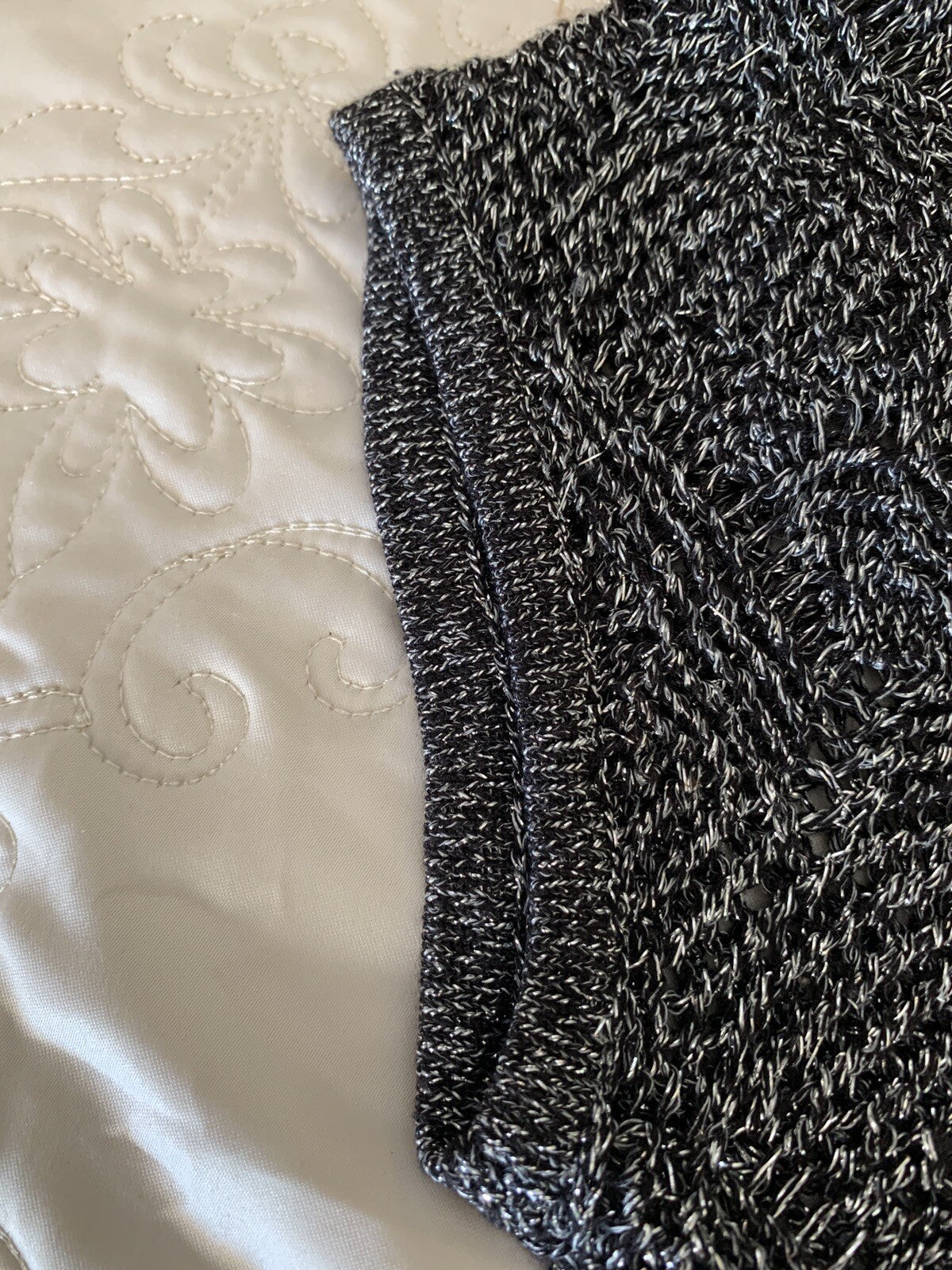CACHE Open Knit METALLIC Silver Crochet Sweater, Size S7