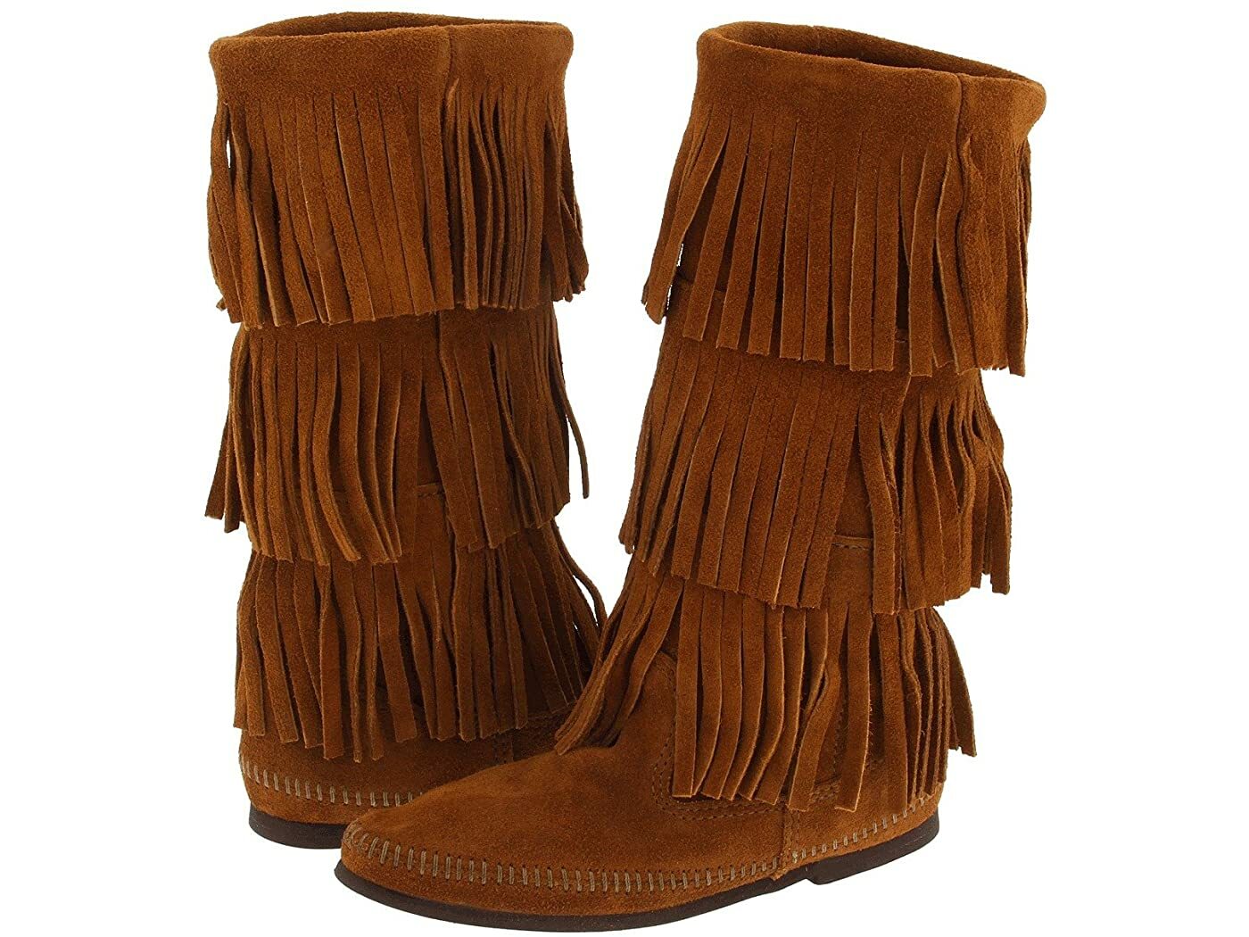 MINNETONKA Brown Suede Three Layer Fringe Boots, Size 71