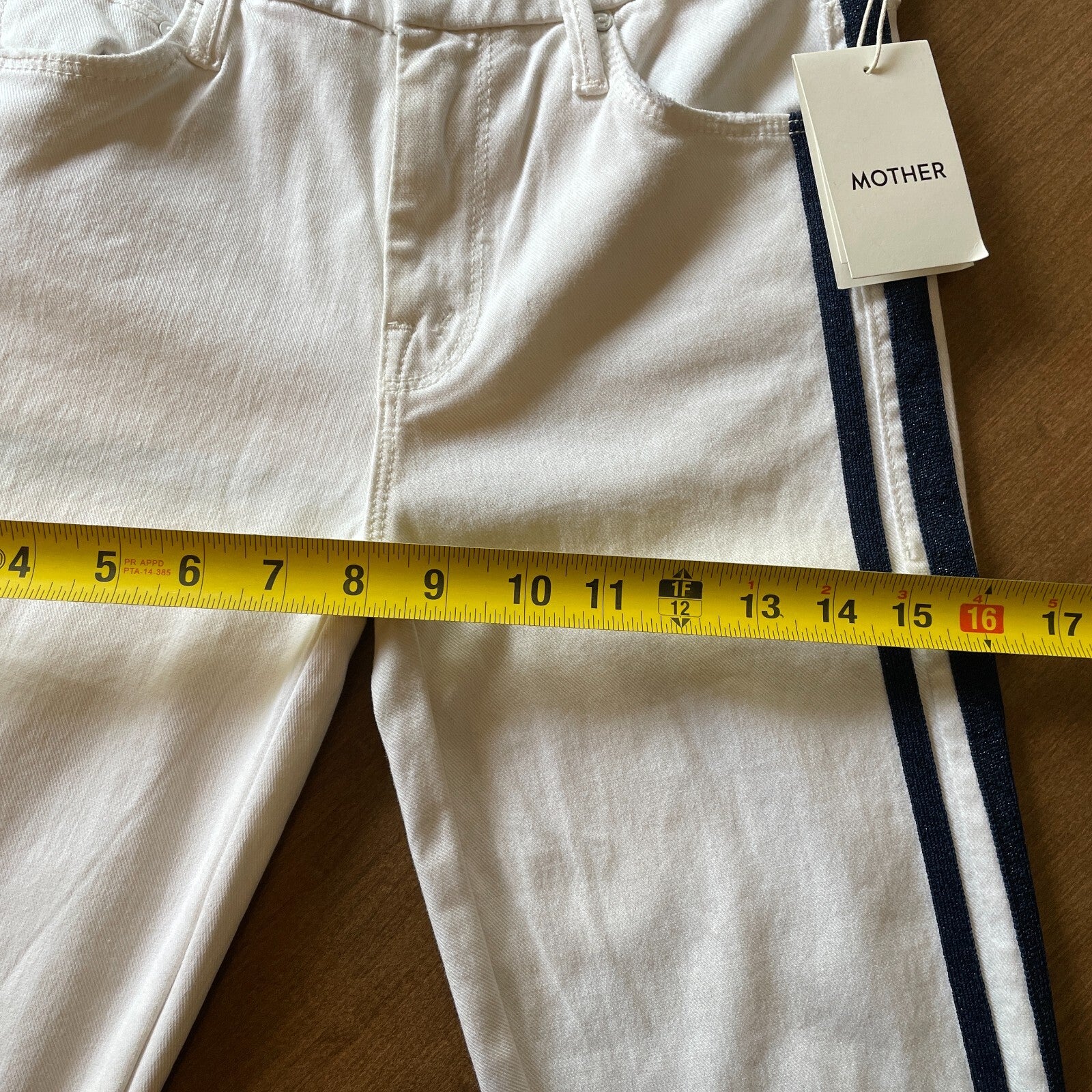 MOTHER New The Looker Ankle Glass Slipper Racer White and Navy Jeans, Size 2414