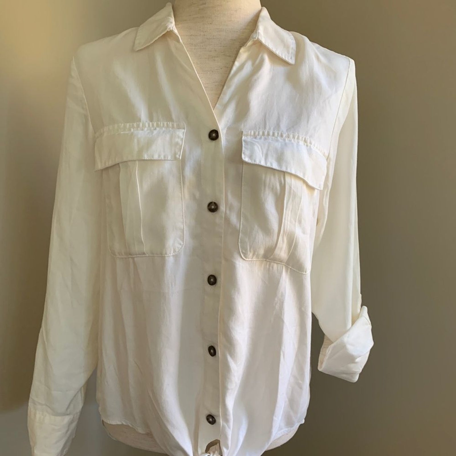 ONLY Cloud Dancer Cream Long Sleeve Top, Sz 36 Medium0