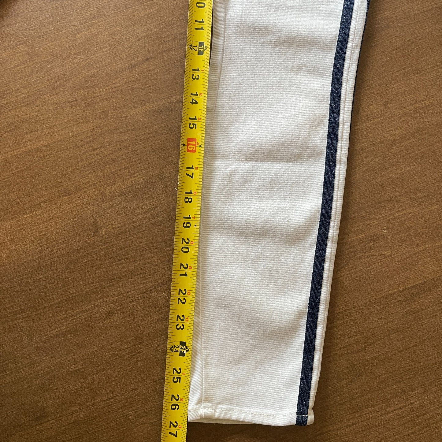 MOTHER New The Looker Ankle Glass Slipper Racer White and Navy Jeans, Size 2415