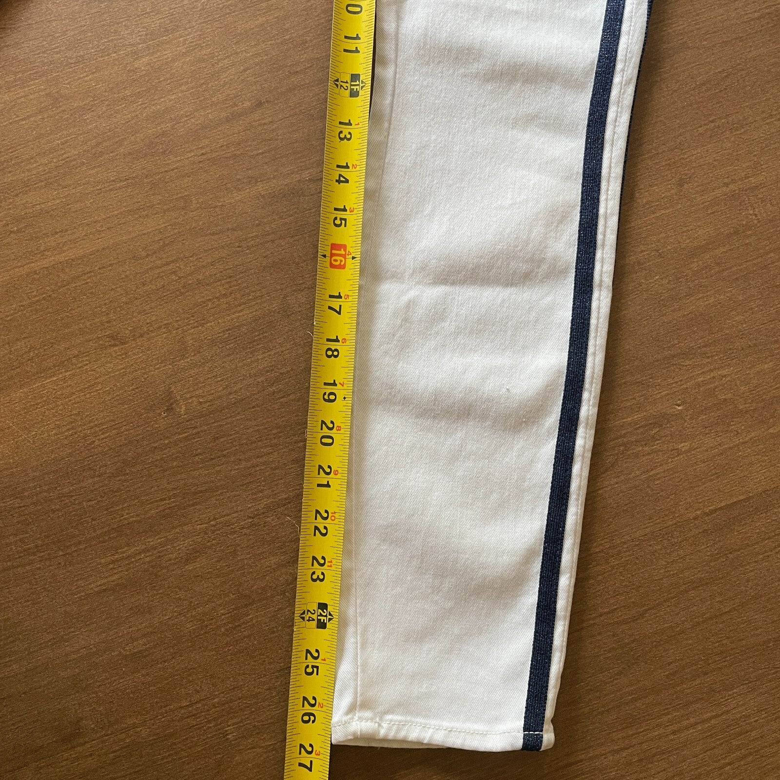 MOTHER New The Looker Ankle Glass Slipper Racer White and Navy Jeans, Size 2415