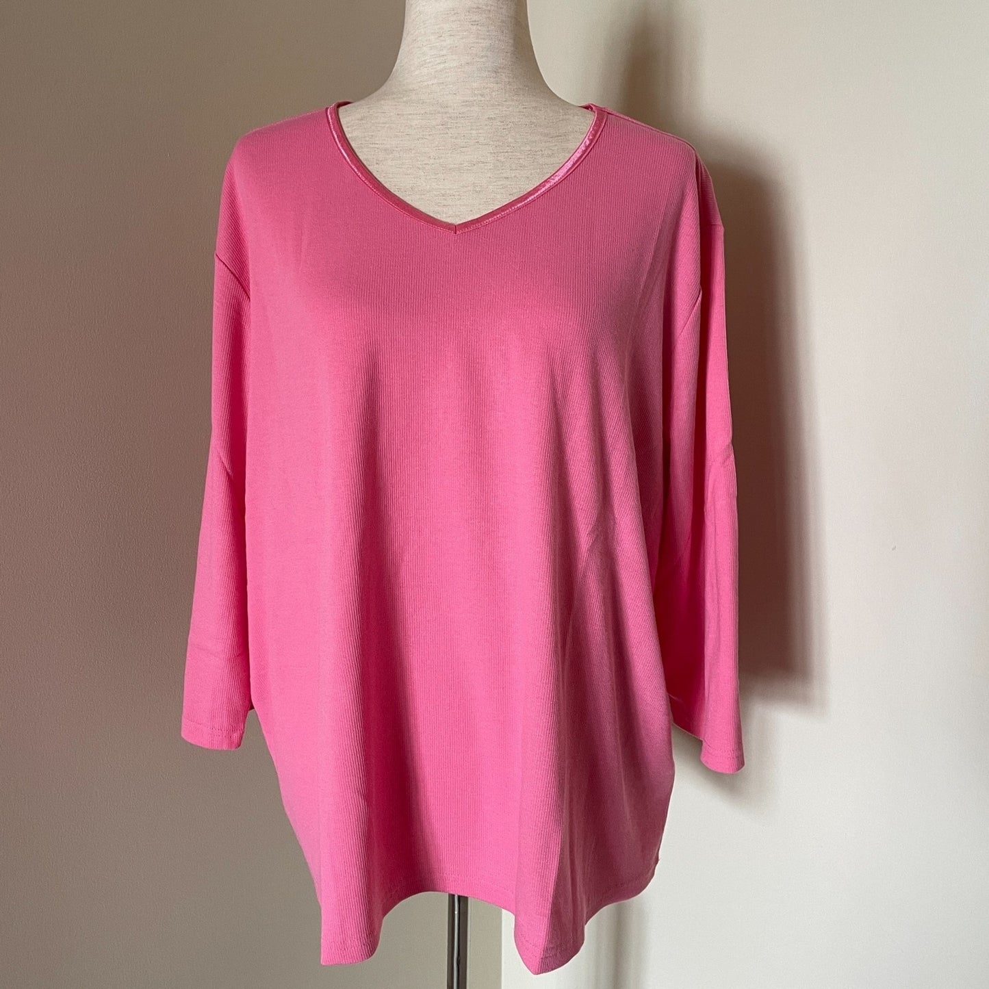 DENIM & CO New Pink 3/4 Sleeve V-Neck Sweater, Size 3X0