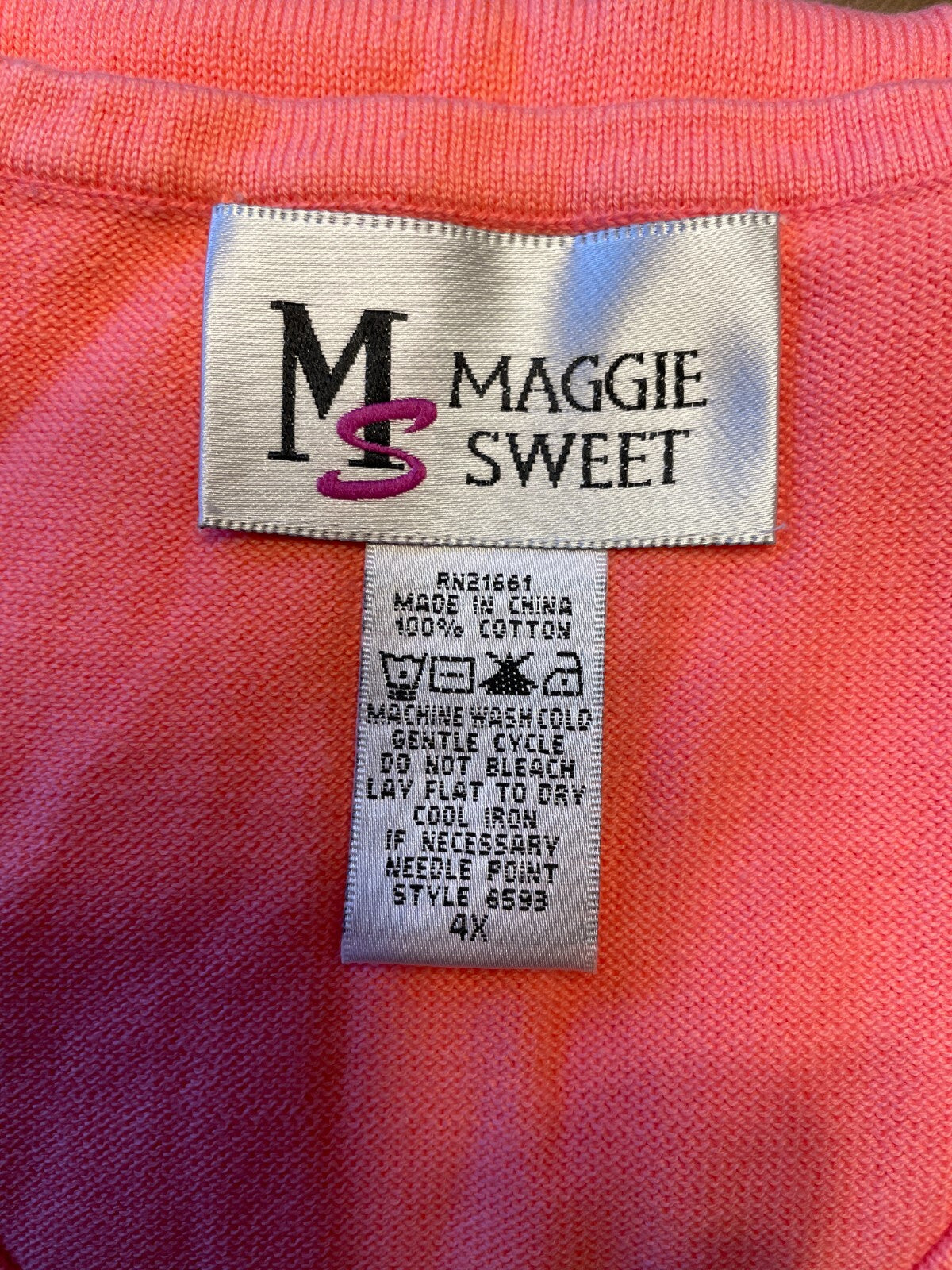 MAGGIE SWEET New 100% Cotton Embroidered Coral Palm Trees Knit Tank, Size 4X5