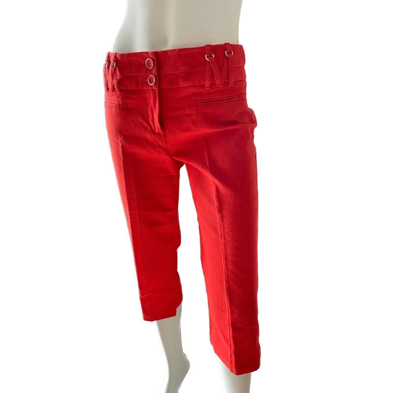 LARRY LEVINE Red Cropped Capri Chino Cotton Pants, Size 4 Petite2
