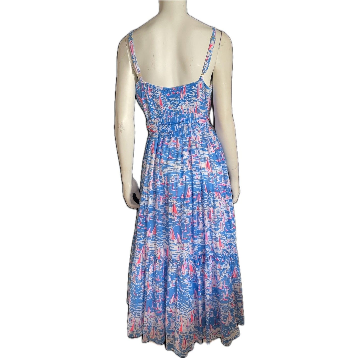 LILLY PULITZER ANALEESE Cotton Midi Dress, Zanzibar Blue Boatylicious, Size 101