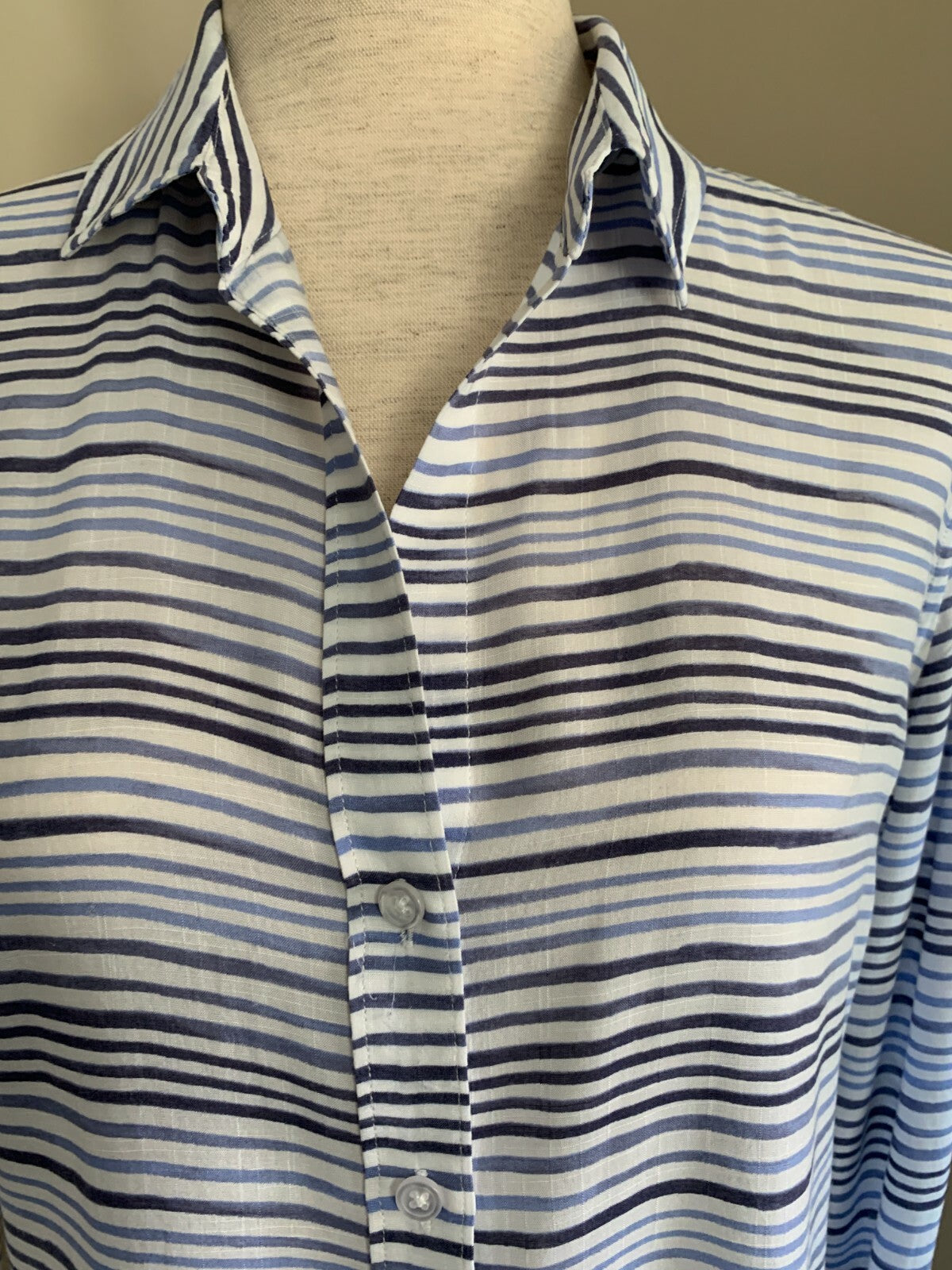 CLOTH & STONE White/Blue Striped Rayon Top, XS1