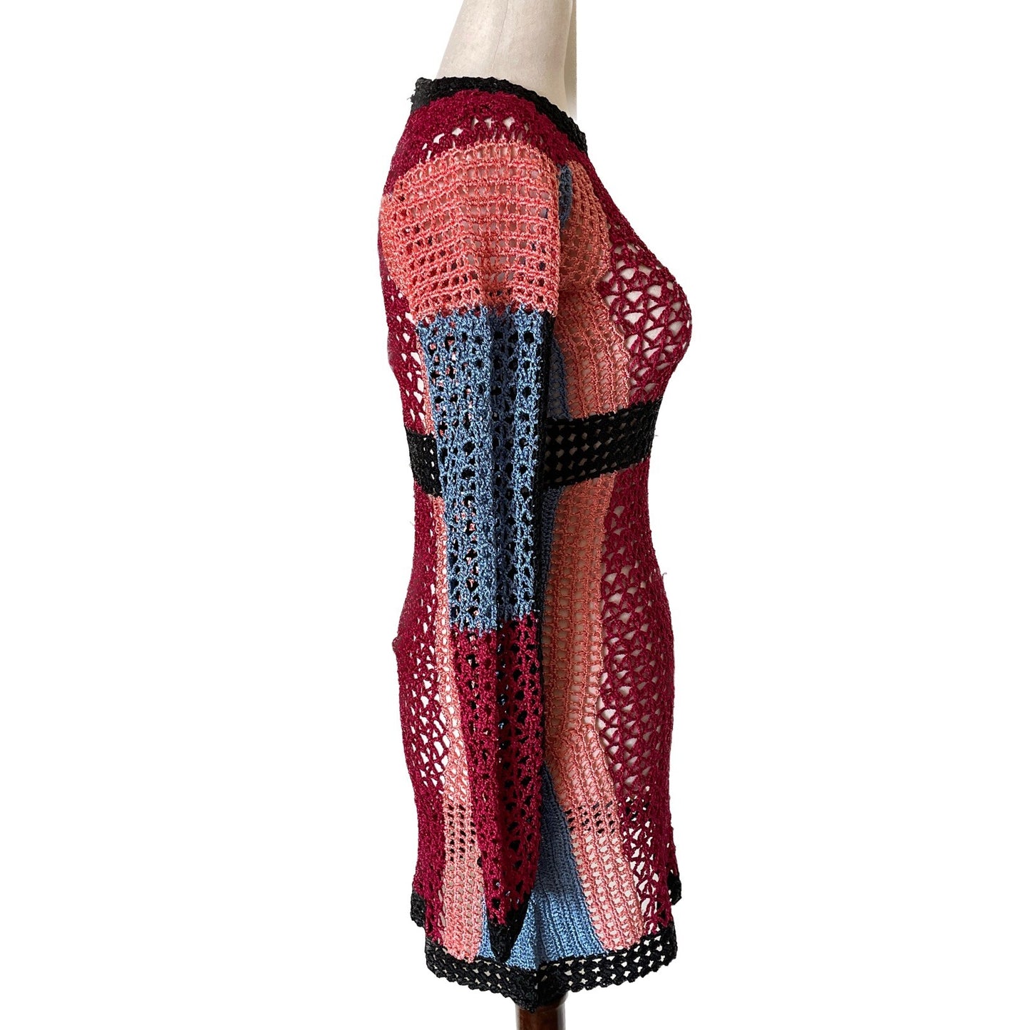 BEBE Colorful Crochet Knit Long Sleeve Mini Dress, Size XS1