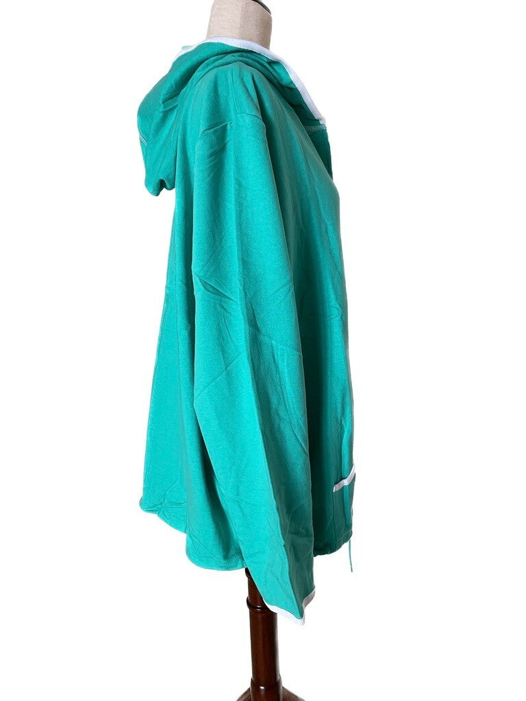 DENIM & CO New Jade Green % Cotton Hoodie w/White Trim and Pockets, Size 3X1