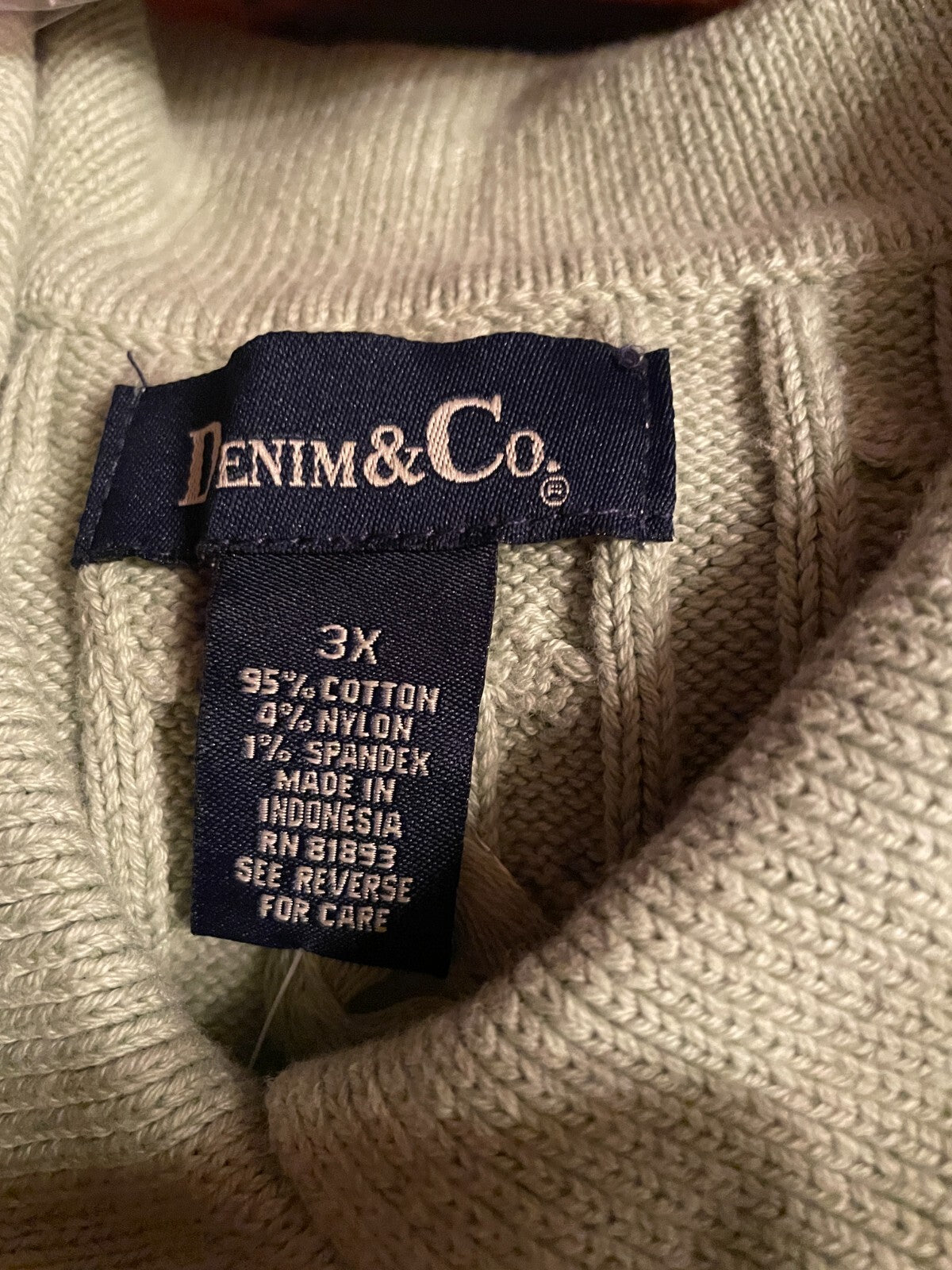 DENIM & CO New Jade Green Cable Knit cotton Cardigan Sweater, Size 3X5