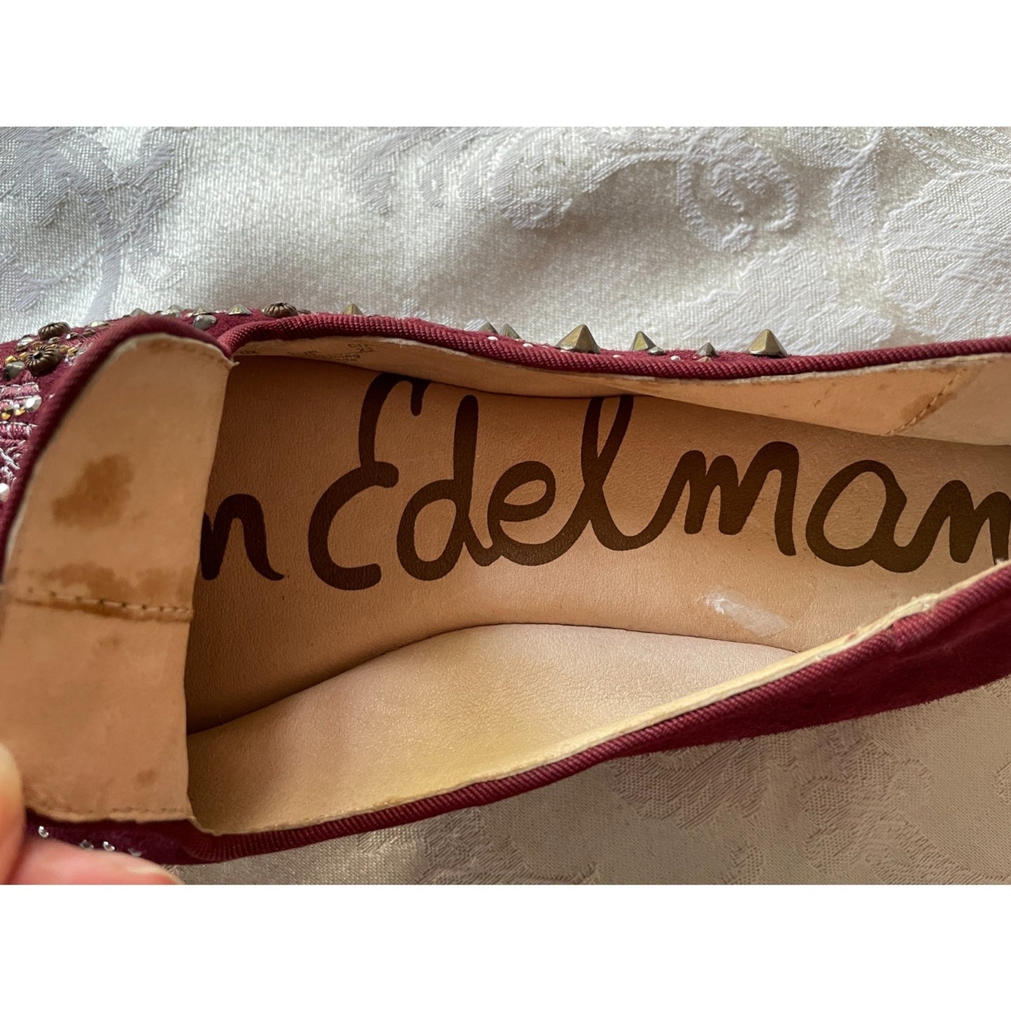 SAM EDELMAN New Burgundy Wine Suede Sequin Flats, Size 65