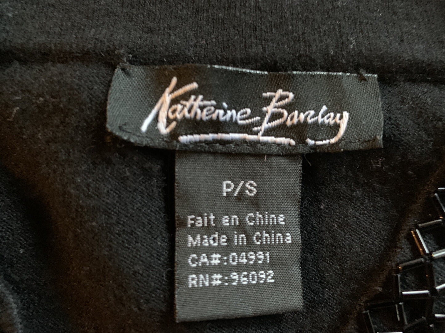 KATHERINE BARCLAY Black Sweater w/Beaded V-Neck6