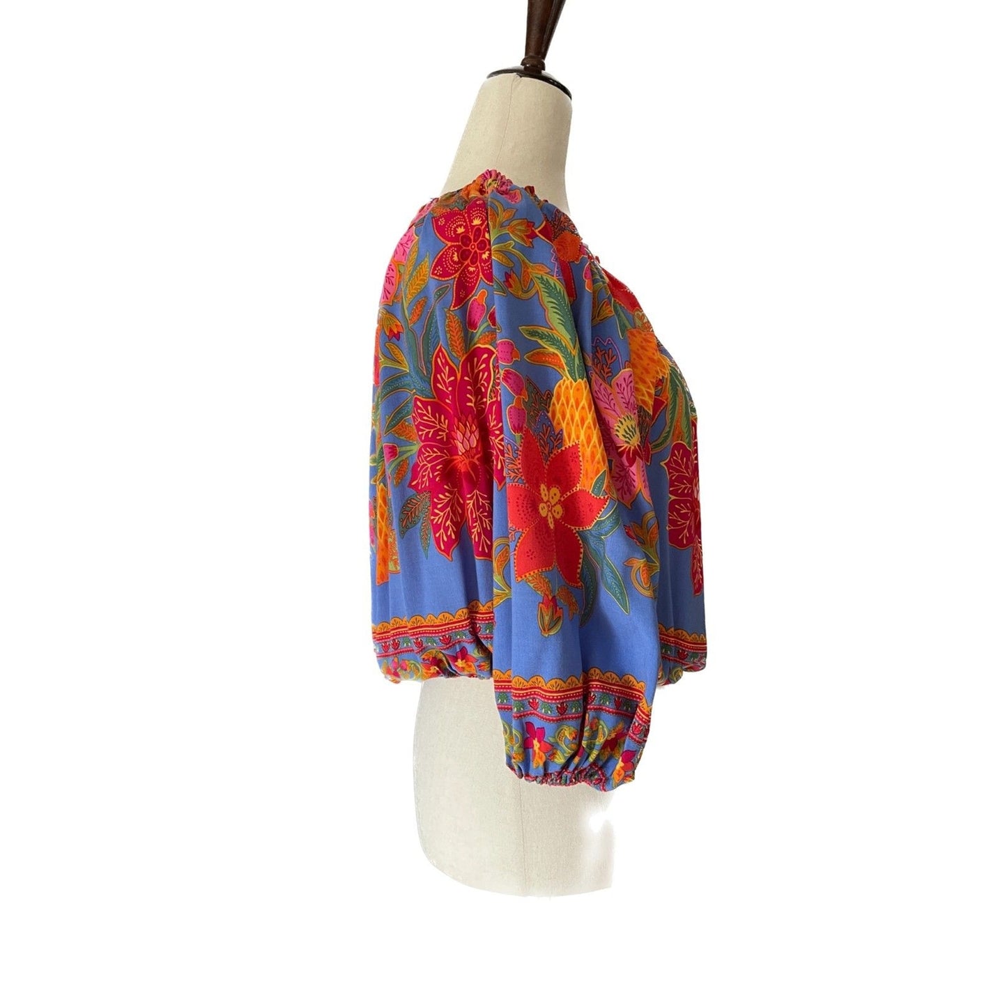 CYNTHIA ROWLEY Multi-Color Floral Off-Shoulder Long Balloon Sleeve Top, Size S 2