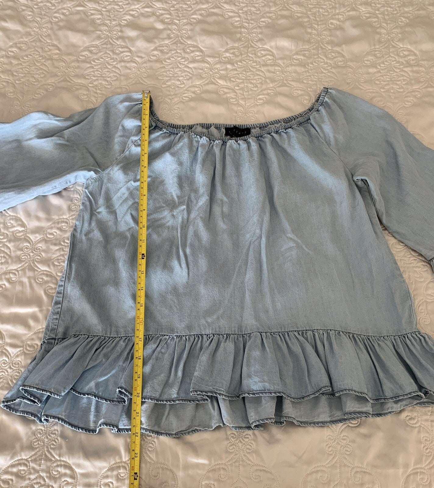 SANCTUARY Charlotte Blue Chambray Peasant-Style Top, Size M5