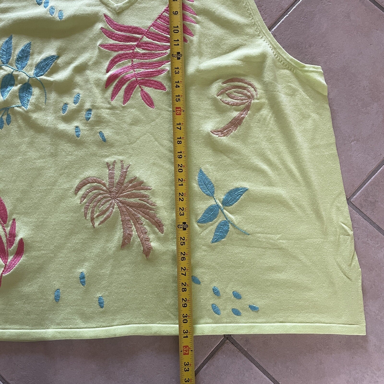 MAGGIE SWEET 100% Cotton Embroidered Lime Green Palm Trees Knit Tank, Size 4X7
