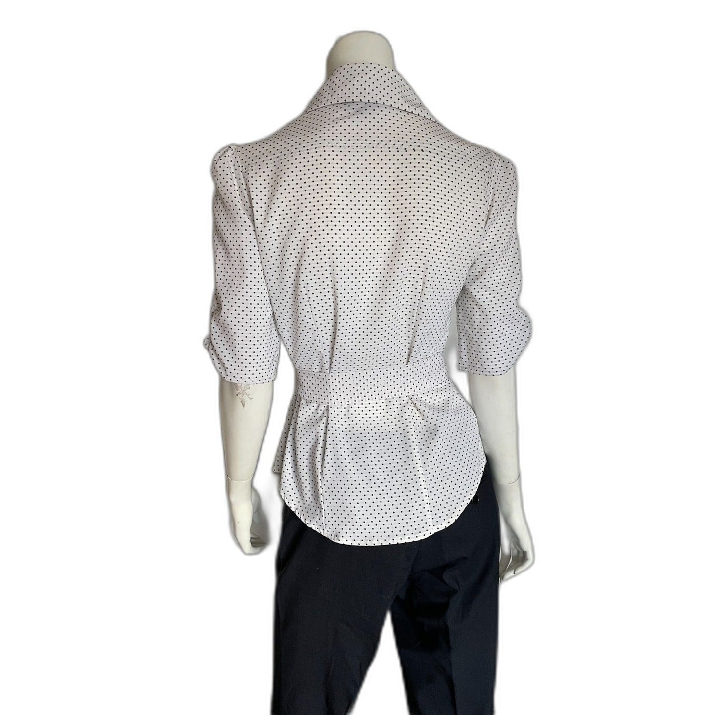 NINETY NWOT White & Black Polka Dot 3/4 Cinched Sleeve, Button Down, Size Small1