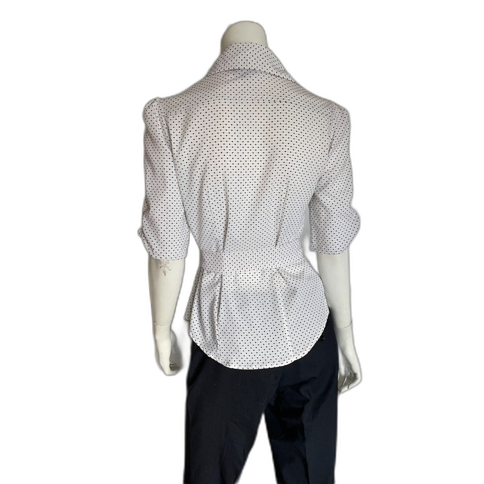 NINETY NWOT White & Black Polka Dot 3/4 Cinched Sleeve, Button Down, Size Small1