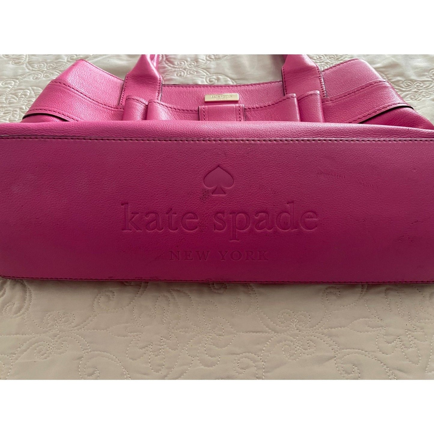 KATE SPADE New York Geniun Leather Pink Fuchsia Bow Satchel Handbag5