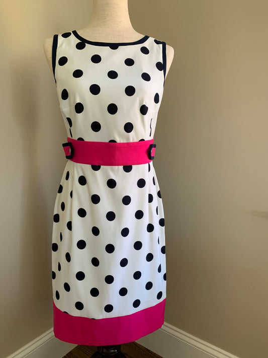 AGB White & Navy Polka Dot Dress w/Fuchsia Trim0