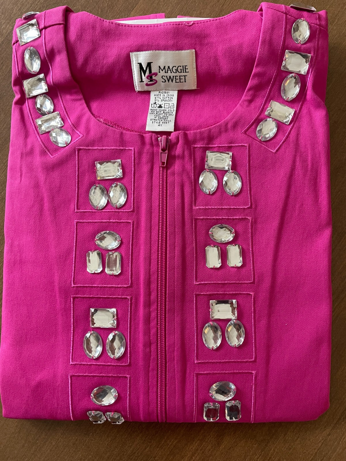 MAGGIE SWEET New Women's Pink Cotton Jacket with Jewels, Size 4X2