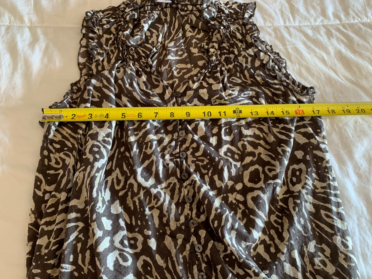 LOFT 100% Cotton Brown & Cream Animal Print Tank with Ruffles8