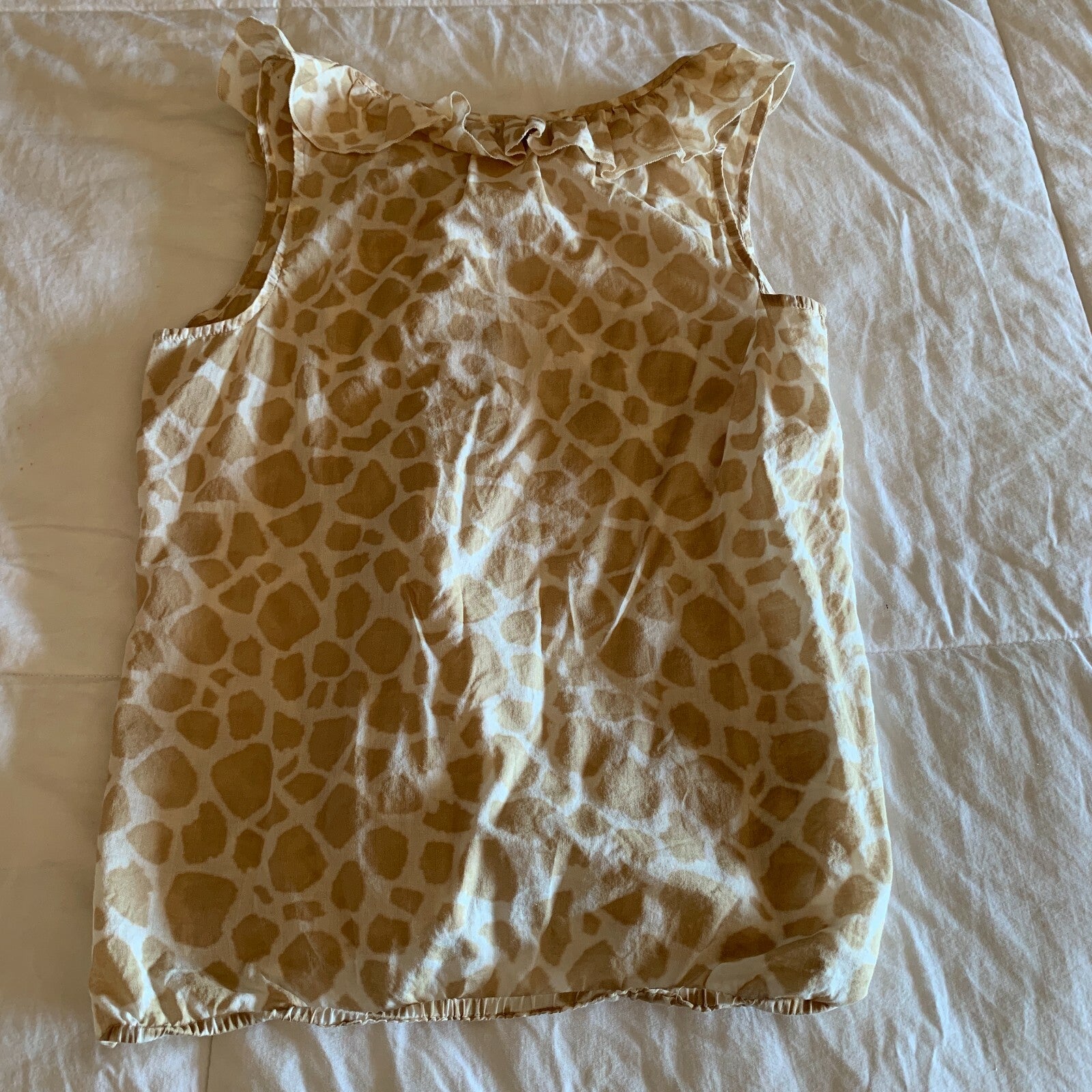 LOFT 100% Cotton Tank, Tan & White Animal Print with Ruffles3