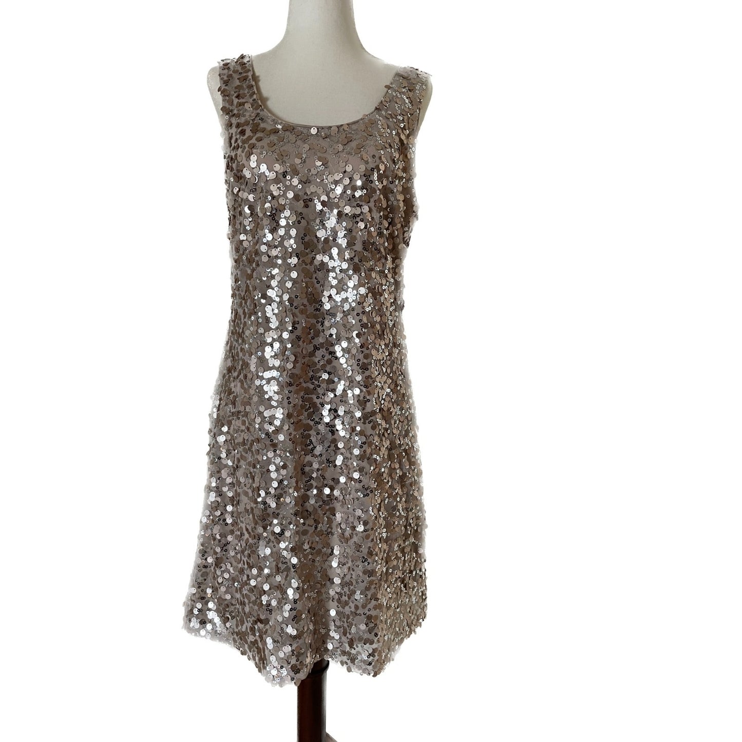 OLEG CASSINI Gold Sequin Tank Mini Dress, Size 60