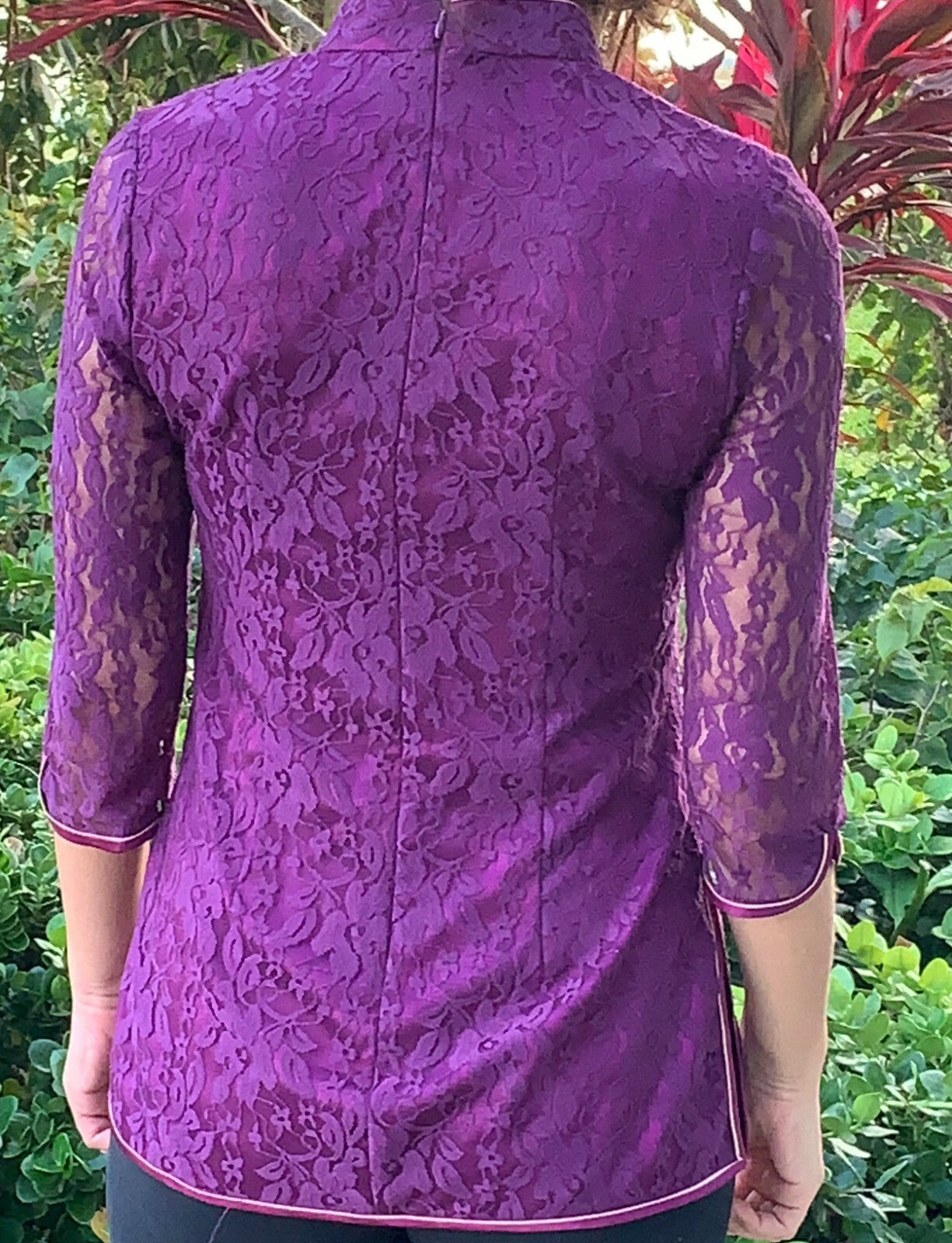 Purple Lace Top with Gold & Green Sequin Peacock1