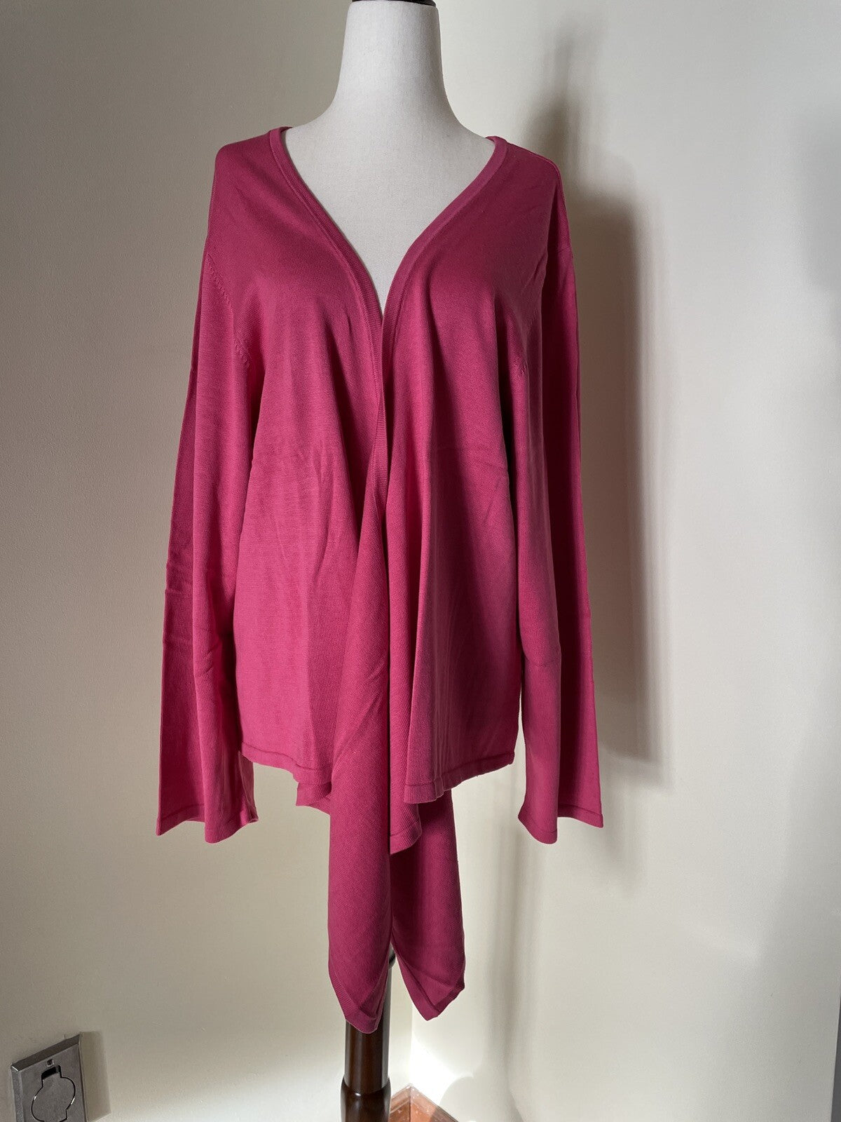 TERRY LEWIS Cascading Open Cardigan 65% Silk 45% Cotton Fuchsia, Size 3X, NEW0