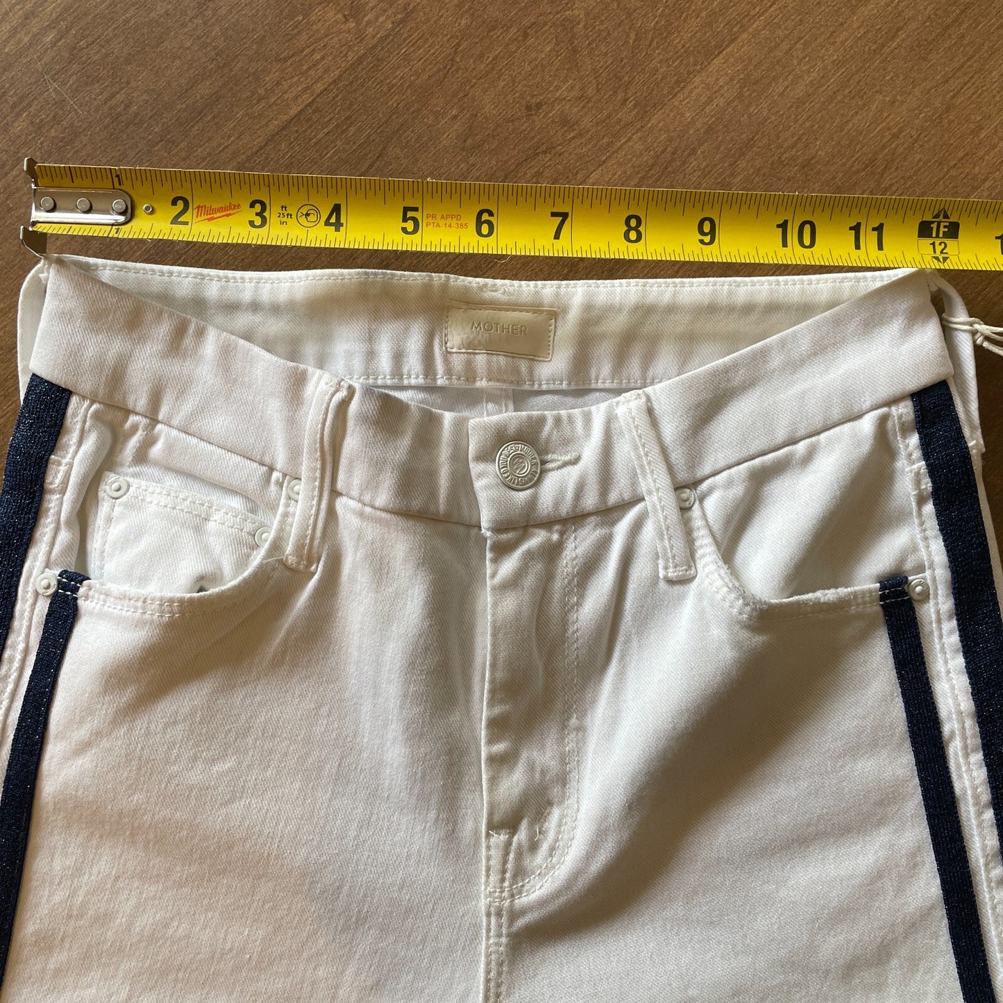 MOTHER New The Looker Ankle Glass Slipper Racer White and Navy Jeans, Size 2413