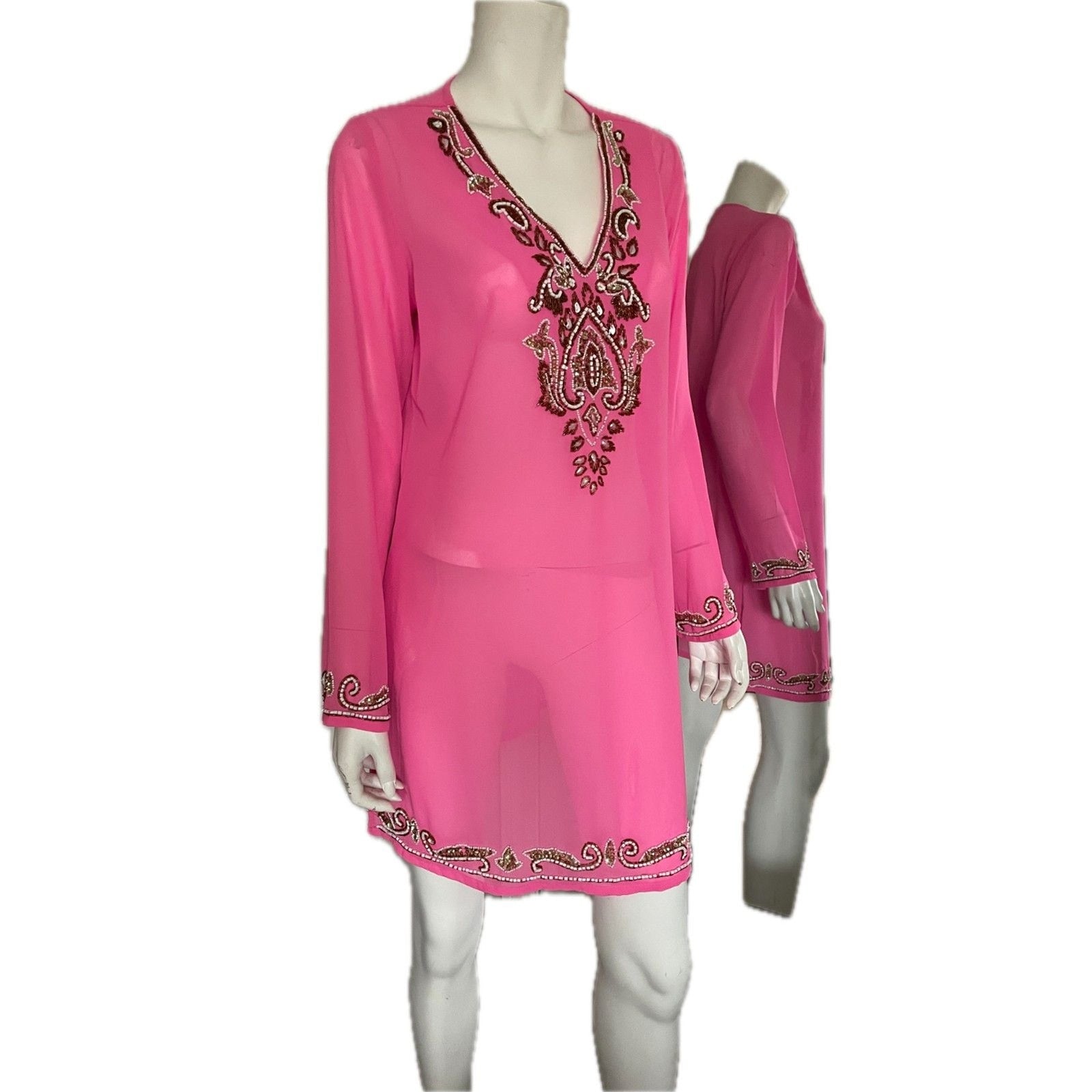 MIX NOUVEAU Pink Beaded Sheer Cover-Up, Size Small0