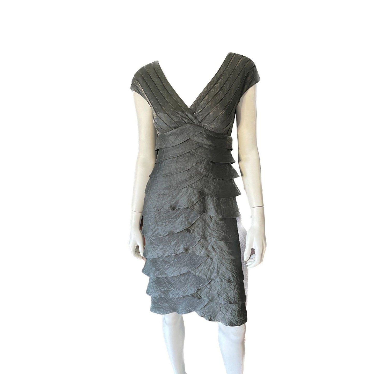 CACHE NWOT Metallic Silver Shutter Pleat Sheath Dress, Size 21