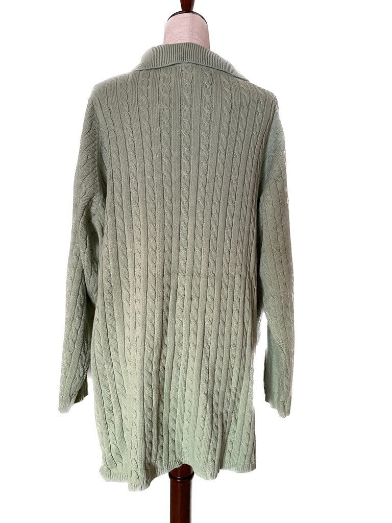 DENIM & CO New Jade Green Cable Knit cotton Cardigan Sweater, Size 3X2