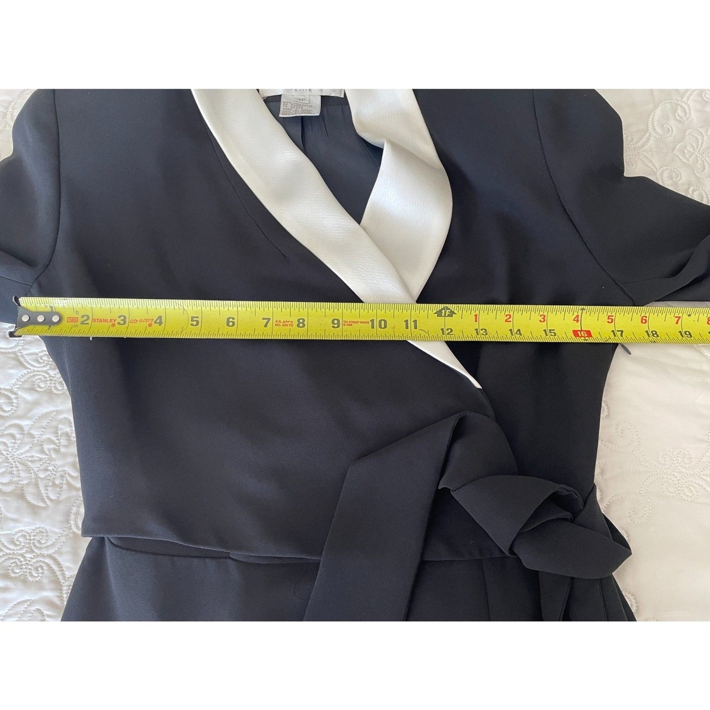 JONES NEW YORK Black Tuxedo Wrap-Around Long Sleeve Dress w/Ivory Lapel, Sz 4P11