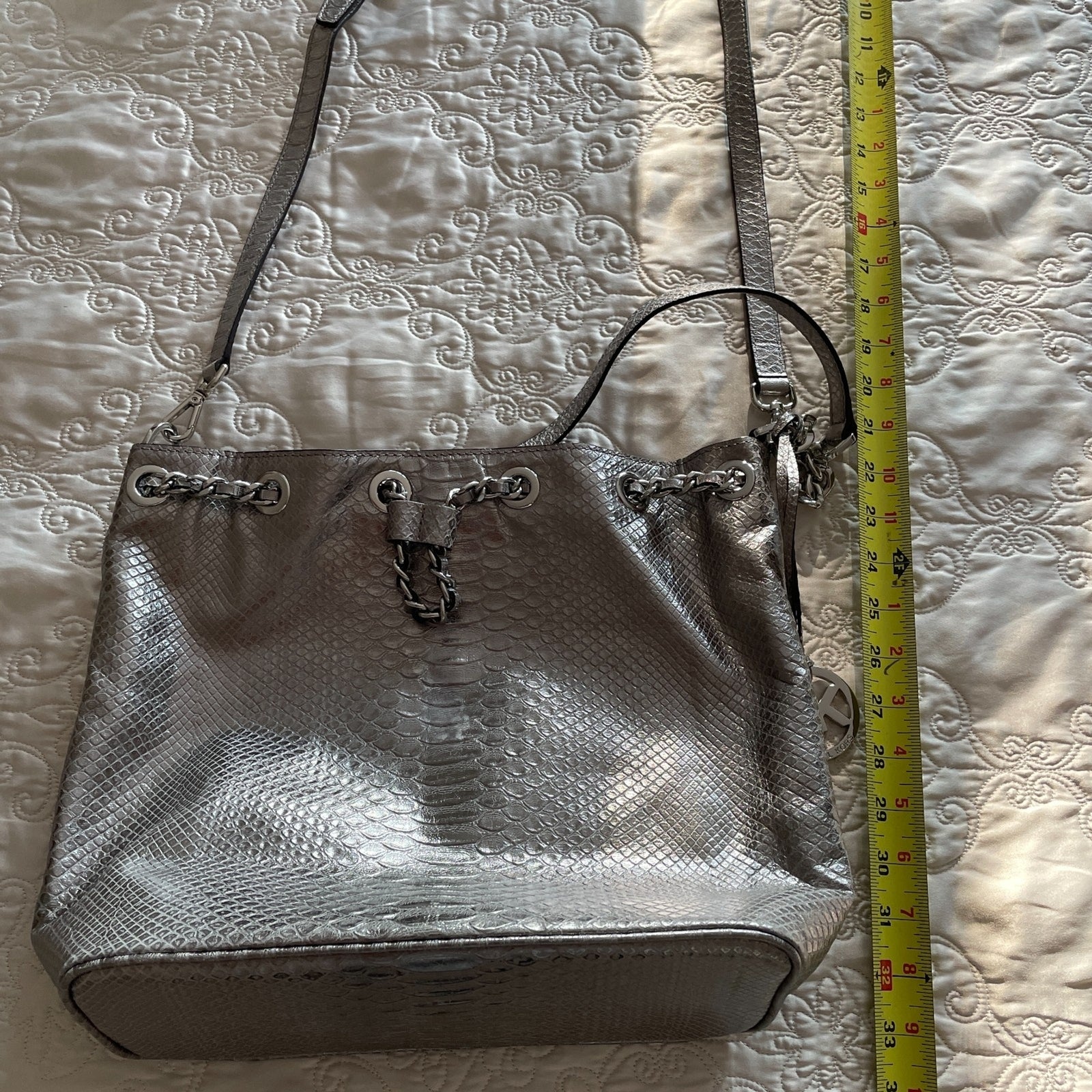 MICHAEL KORS Frankie Metallic Leather Crocodile-embossed Large Shoulder Bag7