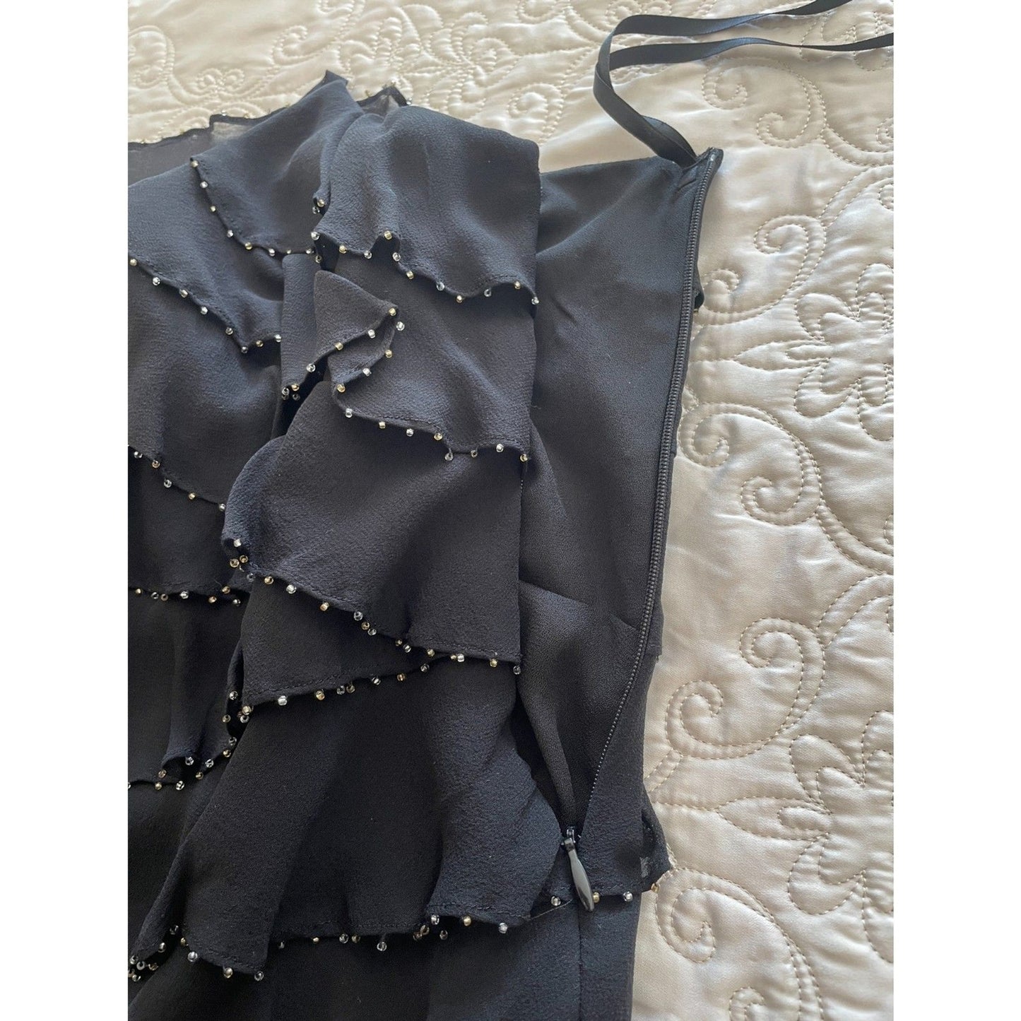 INC INTERNATIONAL CONCEPTS New 100% Silk Black Beaded Ruffle Camisole Tank, Sz 47